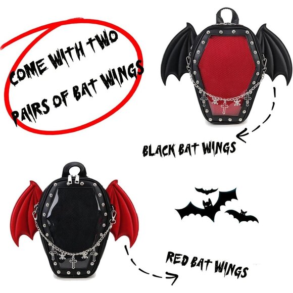 Gothic Coffin Shaped Shoulder Bag for Women Stylish Backpack for Halloween - Picture 3 of 9